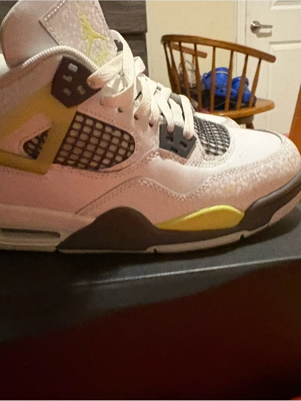 Jordan Kids White and Yellow-Green Retro Basketball Sneakers